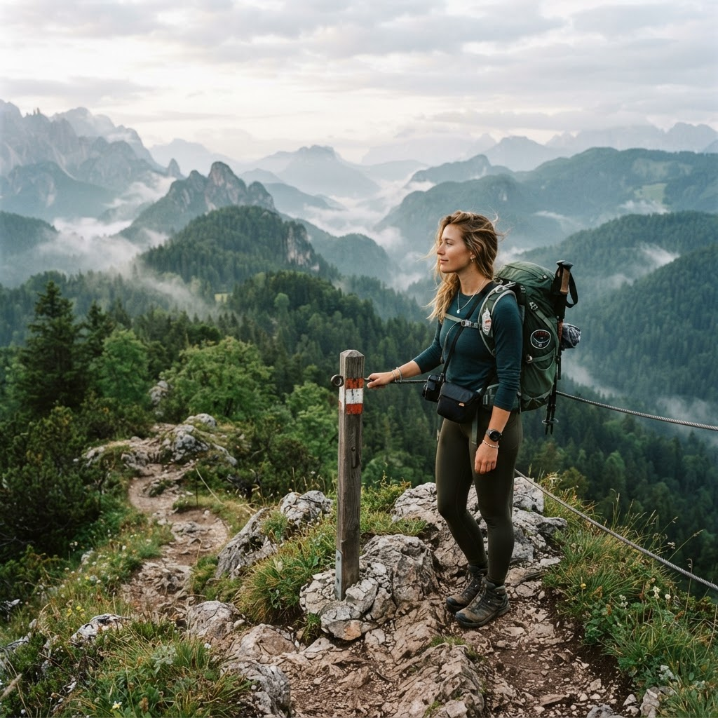 Solo traveler enjoying a scenic mountain landscape